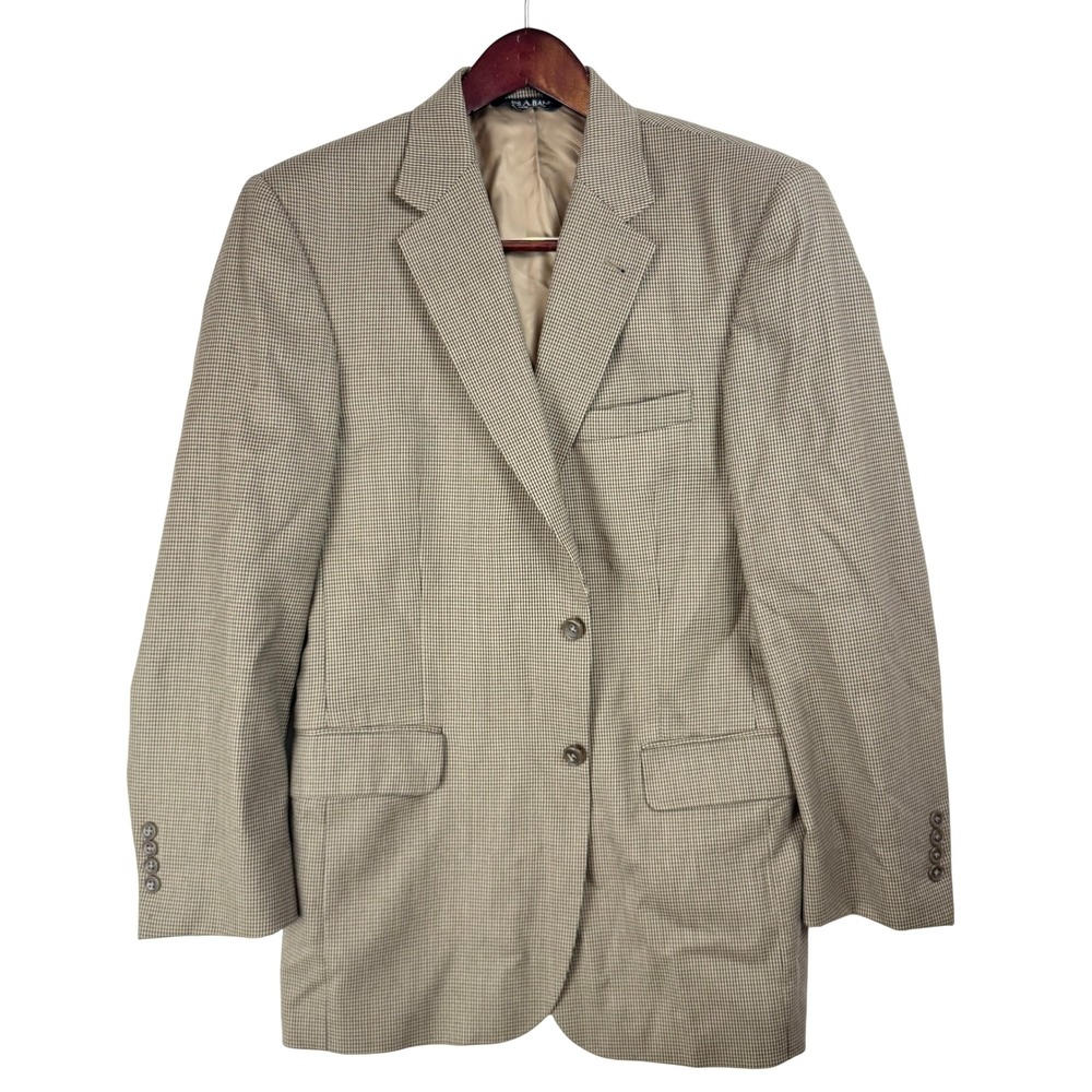 Jos. A. Bank Blazer Mens 40 Regular Tan Brown Good Wool Houndstooth Sport Coat